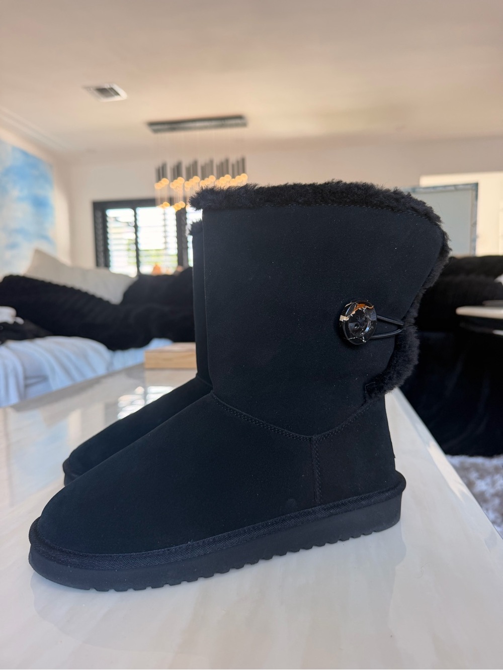 Brand new* UGG Black Suede Shearling Button Short Booties